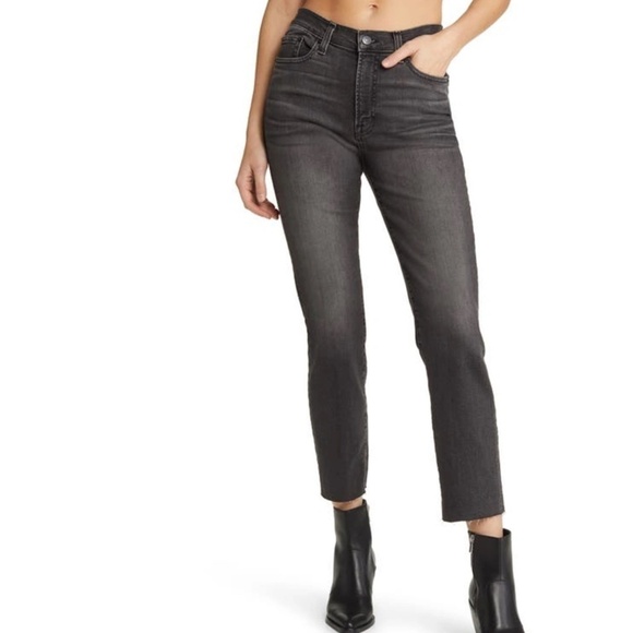 Edwin Denim - EDWIN Bree High Waist Raw Hem Crop Straight Leg Jeans In Ashland size 25